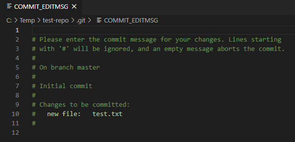 Commitmessage mit VS Code eintragen